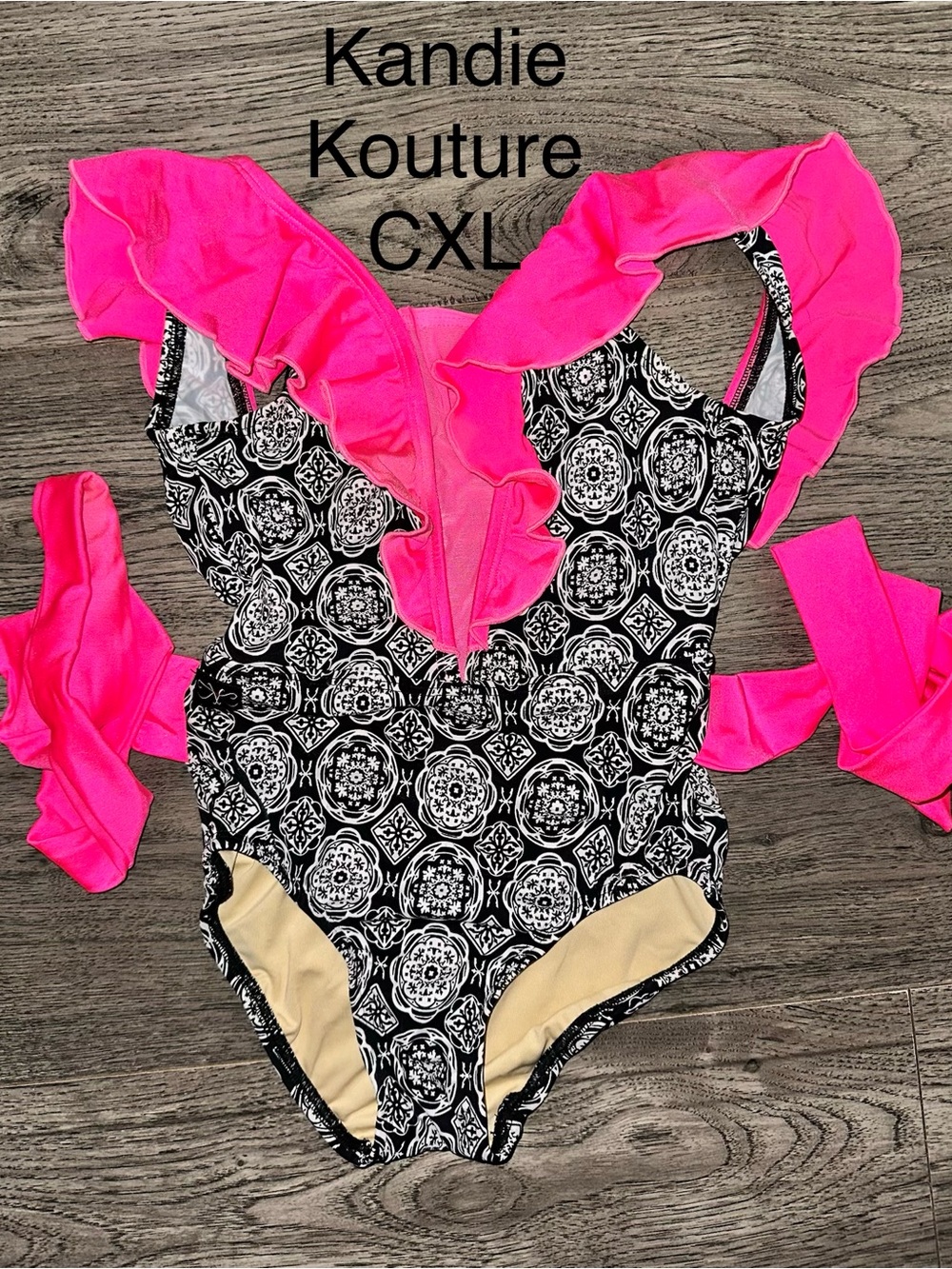 Girls' Black & Hot Pink Ruffle One-Piece leotard- CXL